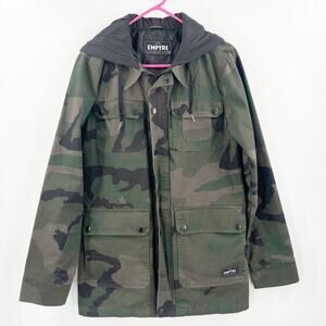 EMPYRE Jacket Mens Size Small Camo Sweatshirt Hood Zipper Cargo Pockets